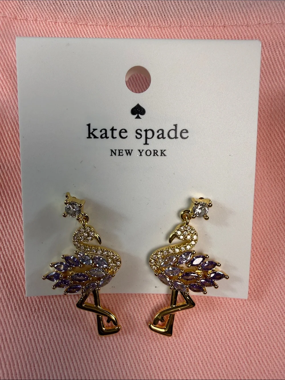 kate spade Gold Flamingo Stud Earrings with Purple Crystals